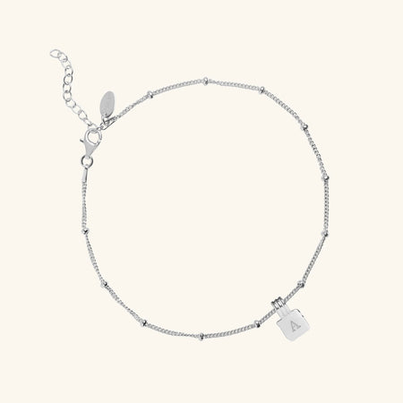 Initial Square Charm Anklet Silver